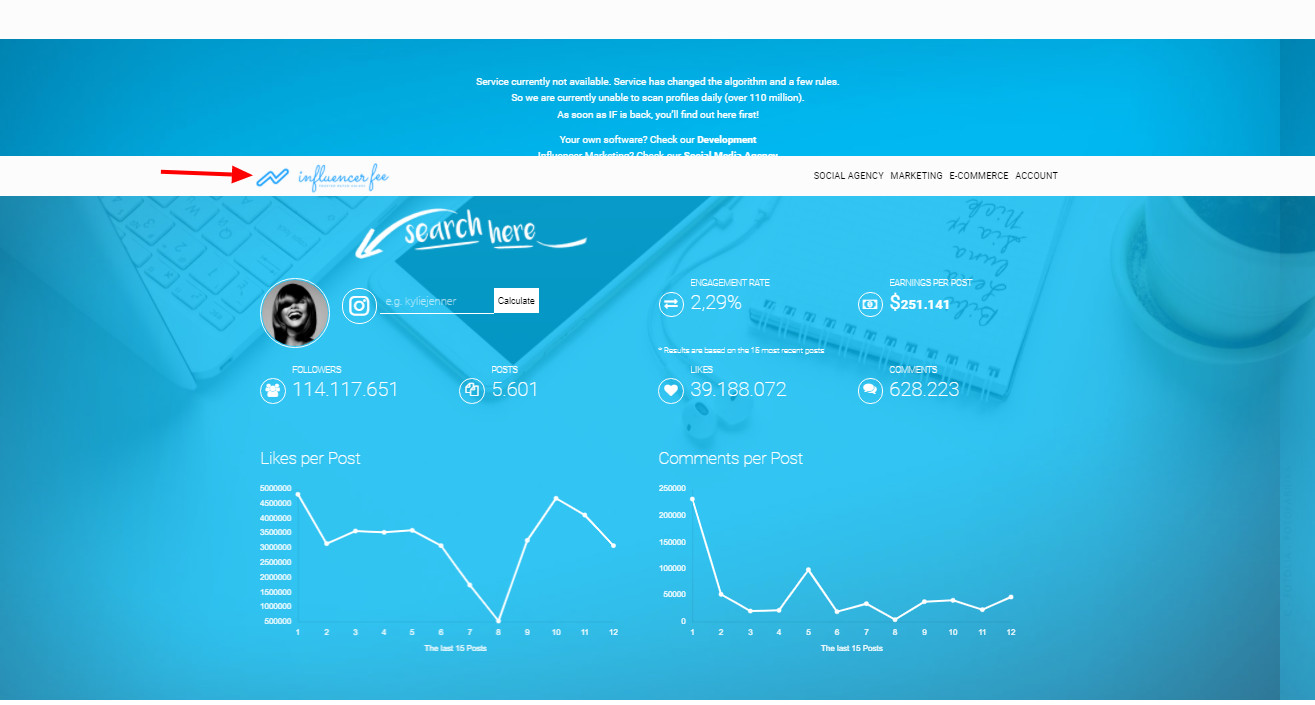 سایتinfluencerfee.com آنالیز پیج اینستاگرام