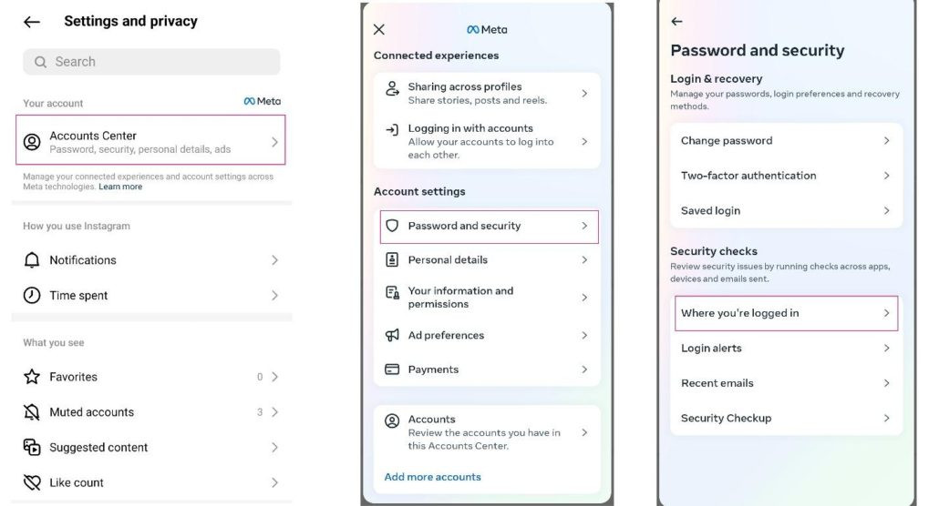 بررسی ورودیهای اخیر در login activity اینستاگرام