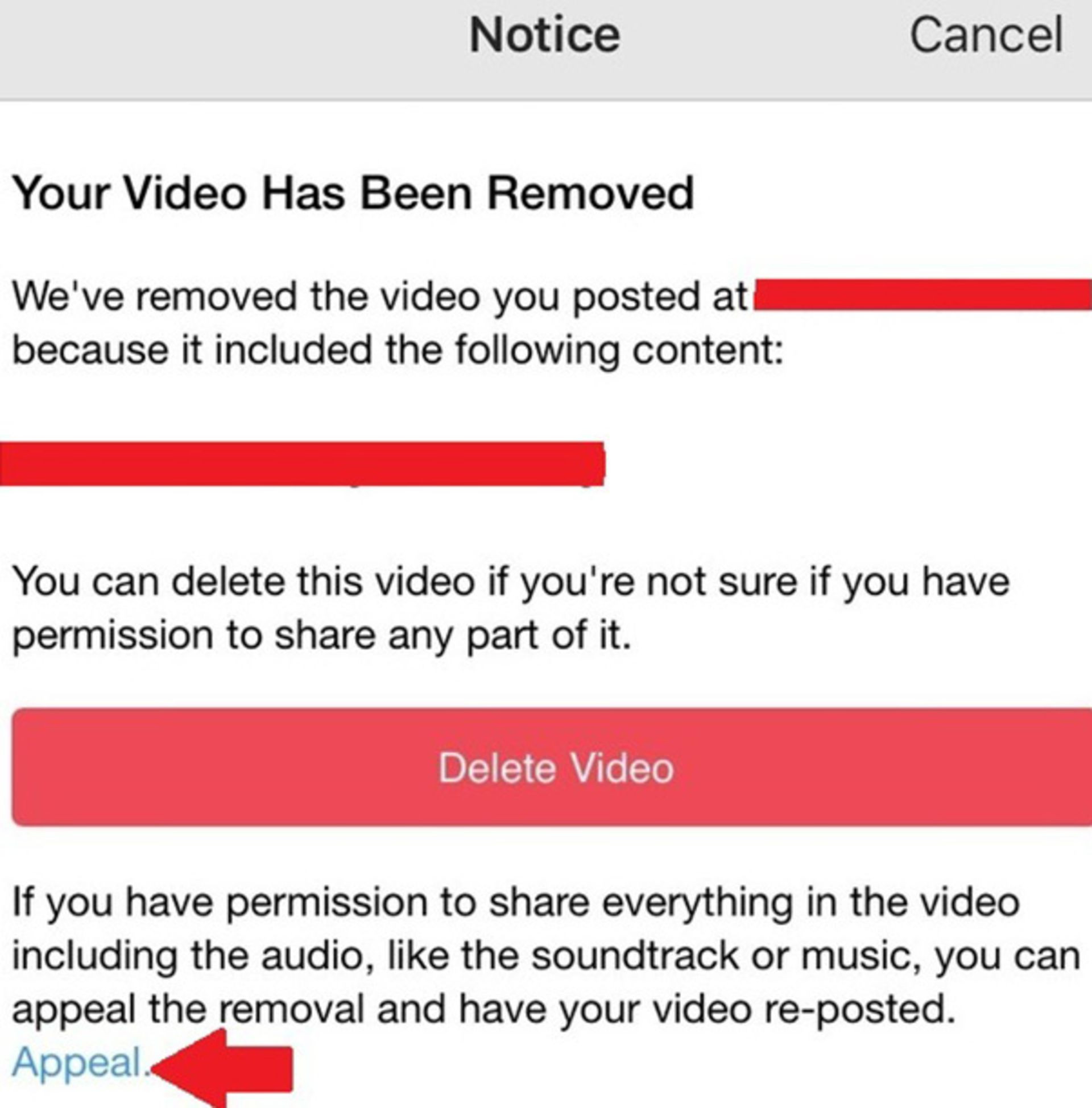 تکمیل فرم تجدید نظر برای اعتراض به محدودیت کپی رایت اینستاگرام مرحله ۱
