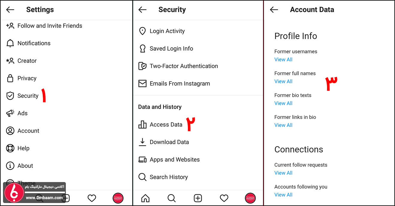 10 روش افزایش امنیت پیج اینستاگرام (ضد هک اینستاگرام) 6 بررسی بخش Account Data برای افزایش امنیت اینستاگرام
